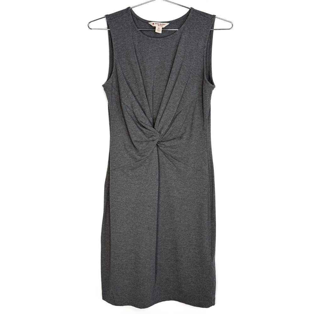 Brooks Brothers Red Fleece Grey Twist‑Front Sheath Dress XS – Pre‑Owned, Excelle